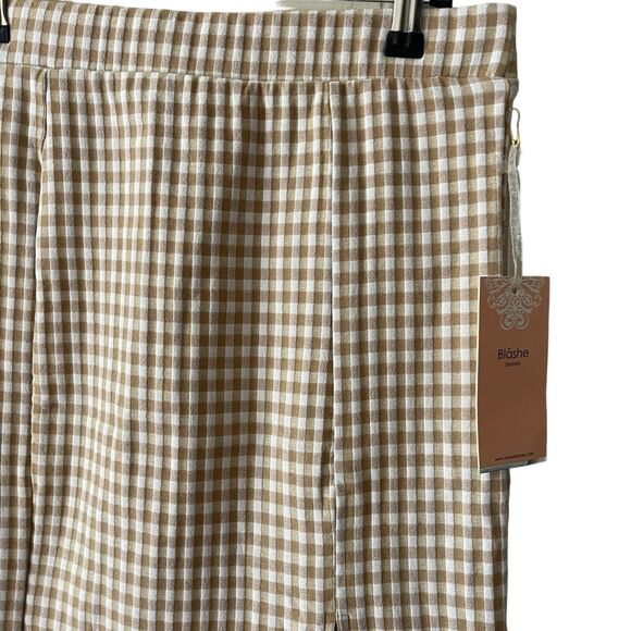 Blashe Large Mini Skirt Tan White Print Slit Short NWT Boutique Casual - Picture 7 of 8